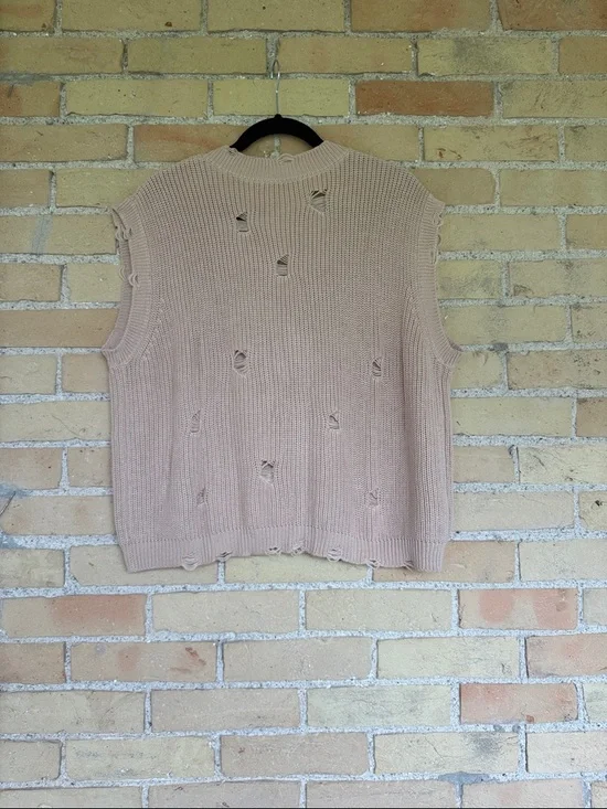Autumn Cashmere Distressed V-Neck Sweater Vest — Beige - Picture 3 of 3